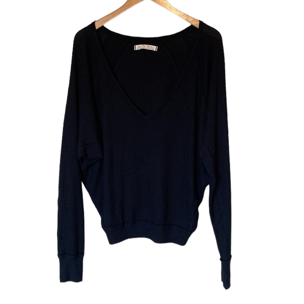 We The Free Top Long Sleeves Waffle Knit Black Oversized XS